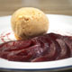 Warm Poached Pear in Red Wine with Honey-Ginger Ice-cream